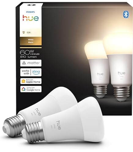 Philips Hue Smart LED A19 Bulb, White Ambiance, E26 Base, 7.2W
